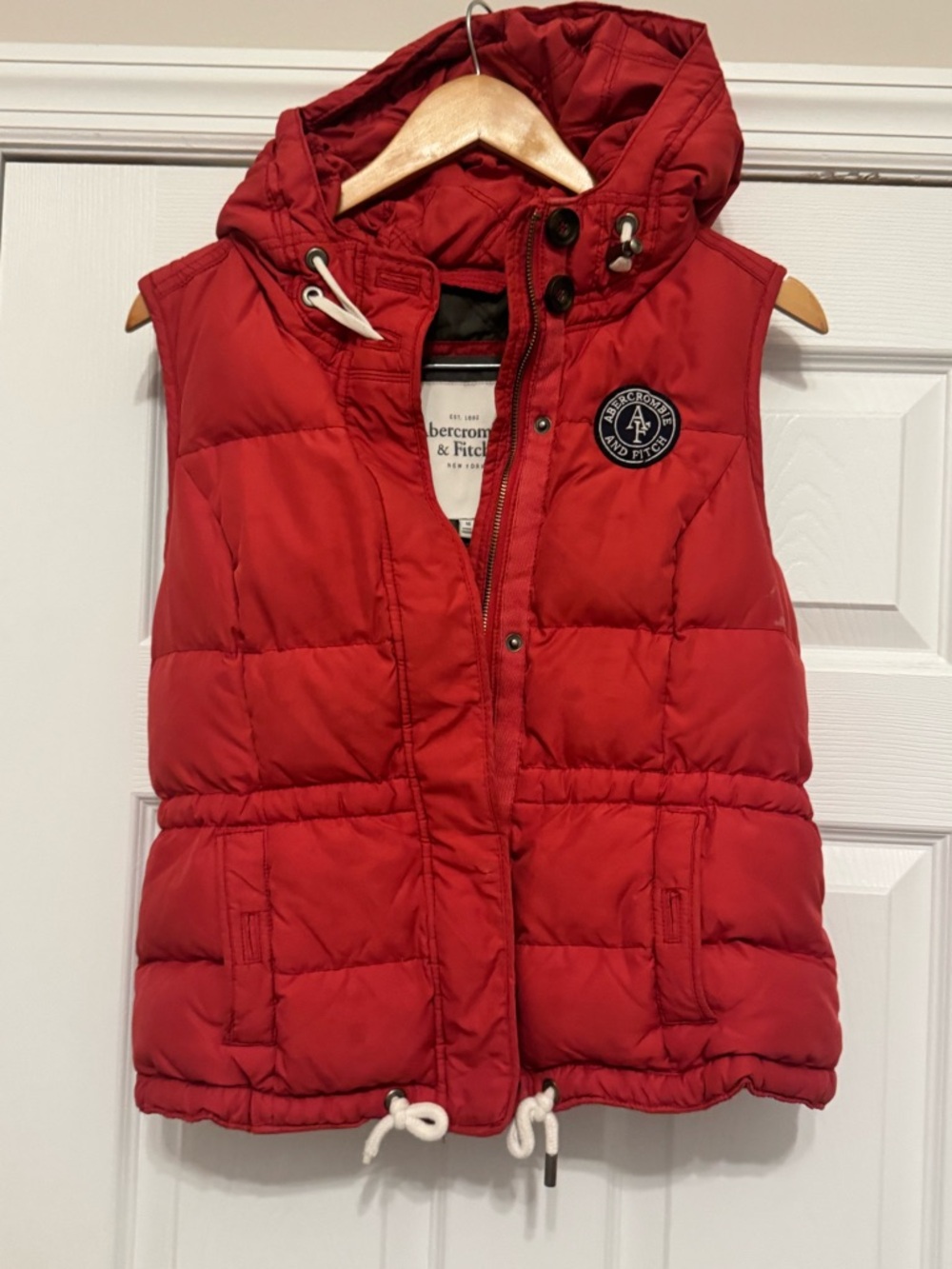 Vintage Abercrombie & Fitch Puffer Vest Medium RED Hooded Heavy